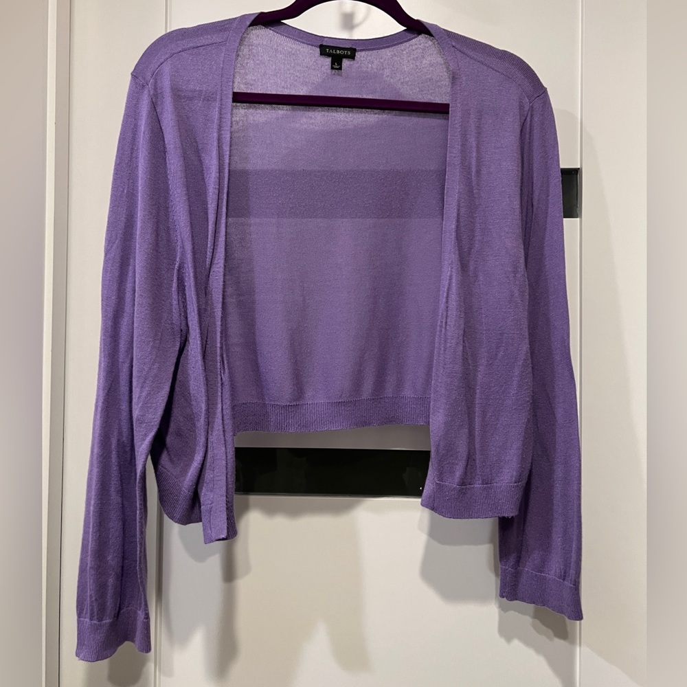 Talbots Lavender Open-Front Lightweight Cropped Shrug